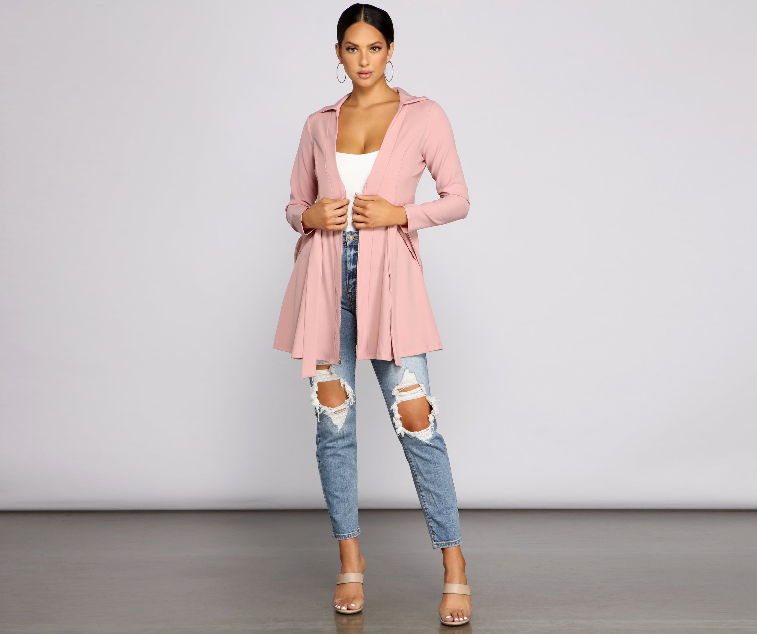Chic Girl Tie Front Belted Trench - Image 8