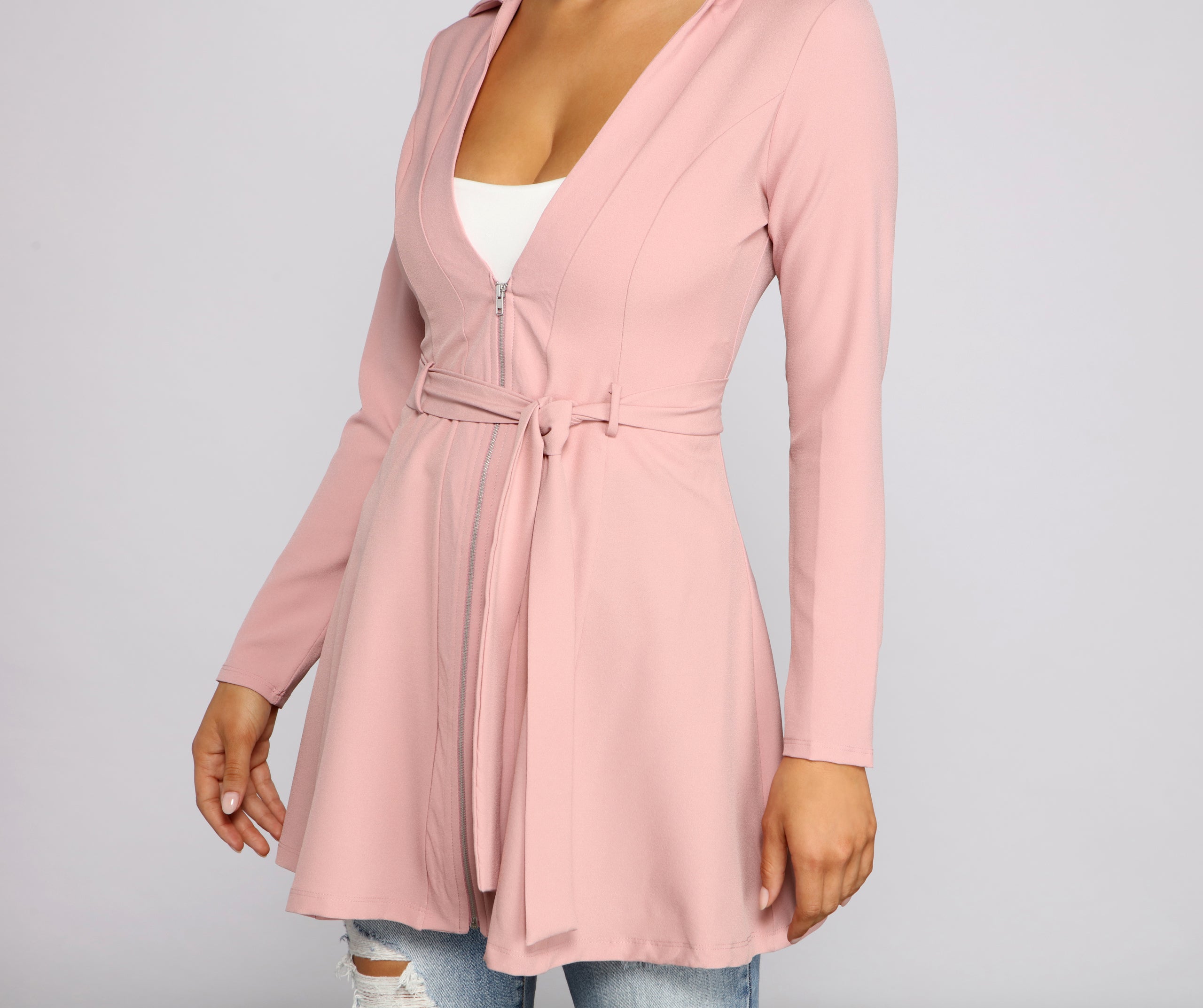 Chic Girl Tie Front Belted Trench - Image 9