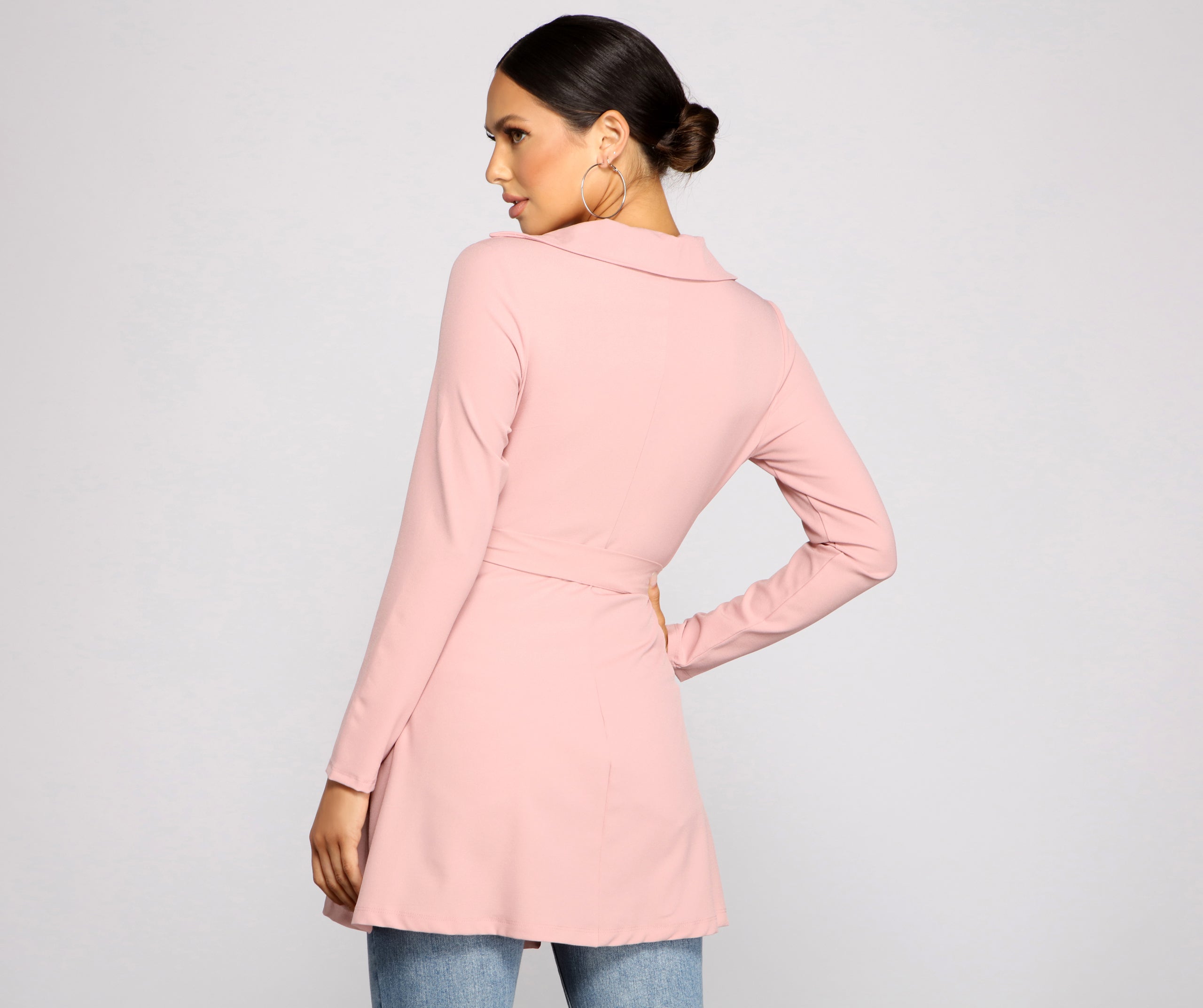 Chic Girl Tie Front Belted Trench - Image 10