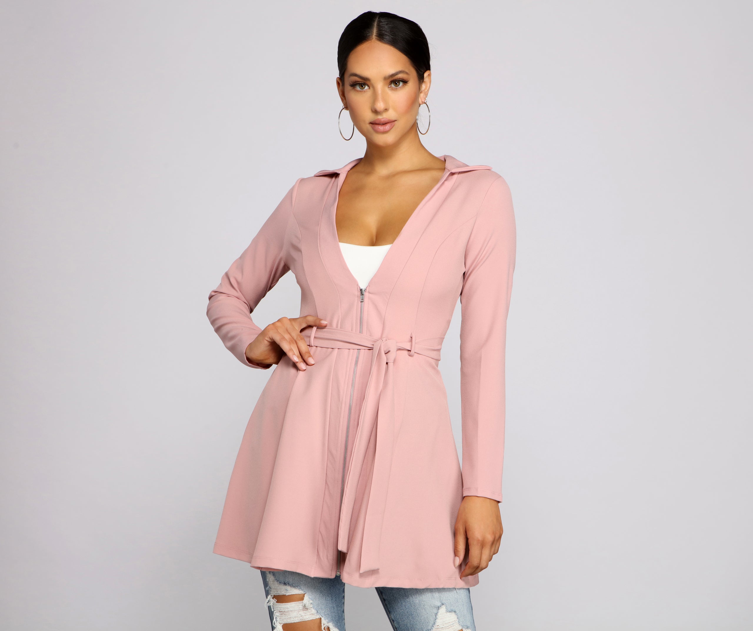 Chic Girl Tie Front Belted Trench - Image 11