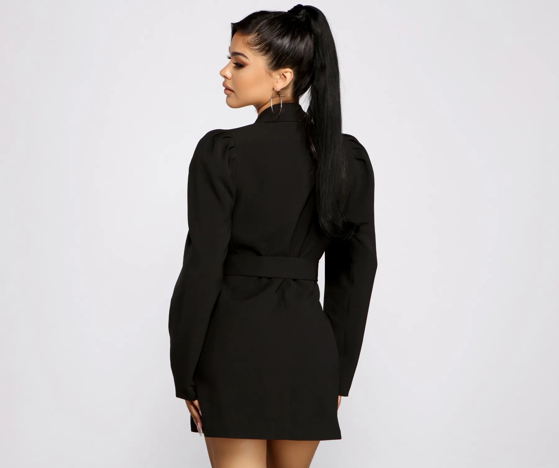 Double Breasted Belted Puff Sleeve Blazer - Image 2