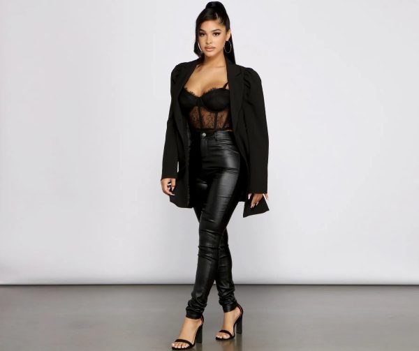 Double Breasted Belted Puff Sleeve Blazer - Image 5