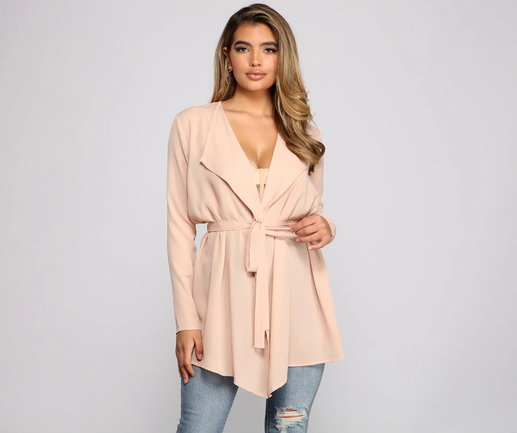 Stunning And Sheer Tie-Front Trench - Image 3