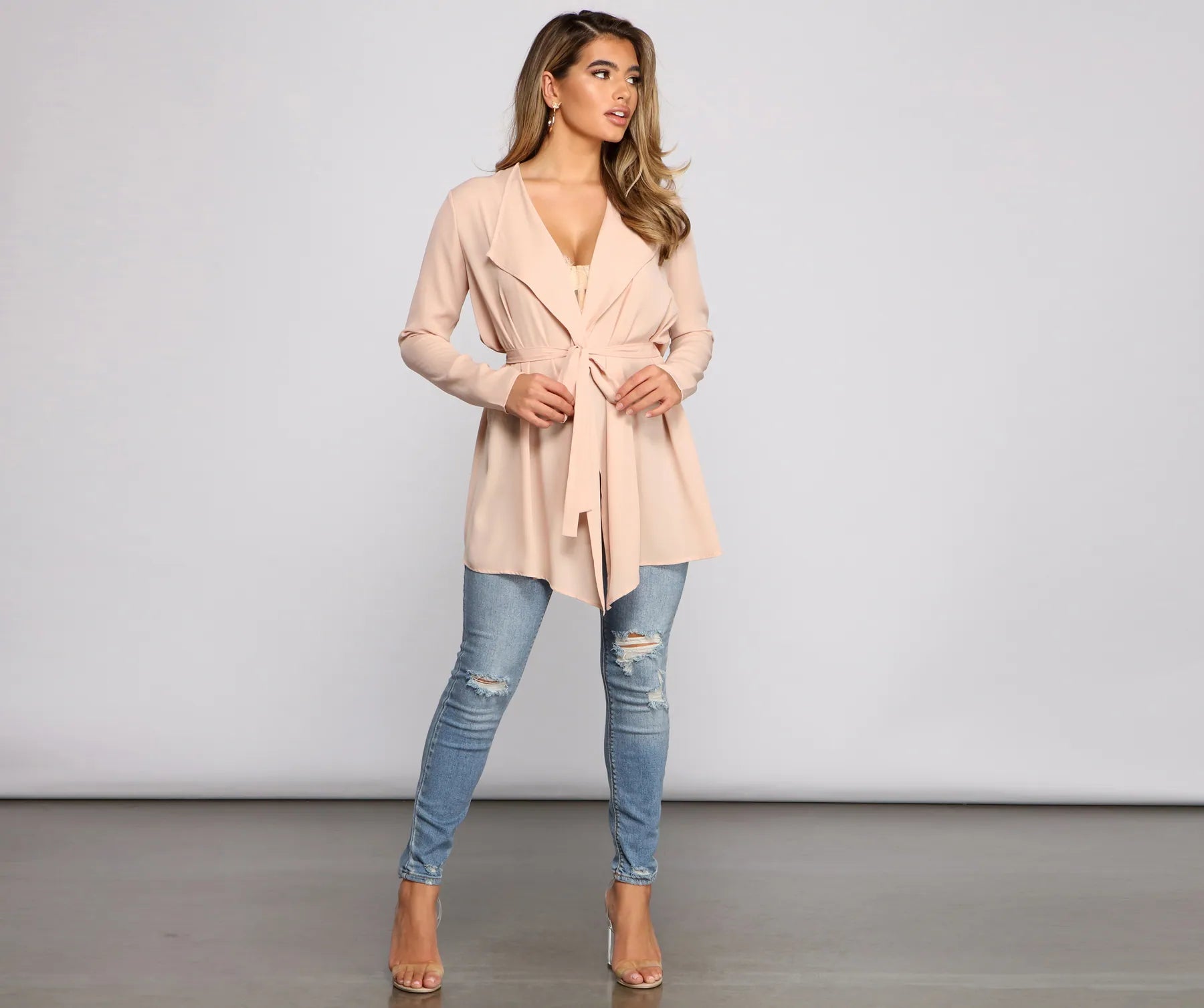 Stunning And Sheer Tie-Front Trench - Image 5