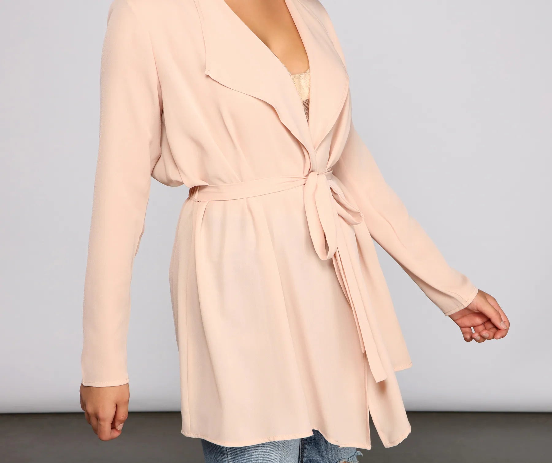Stunning And Sheer Tie-Front Trench - Image 6