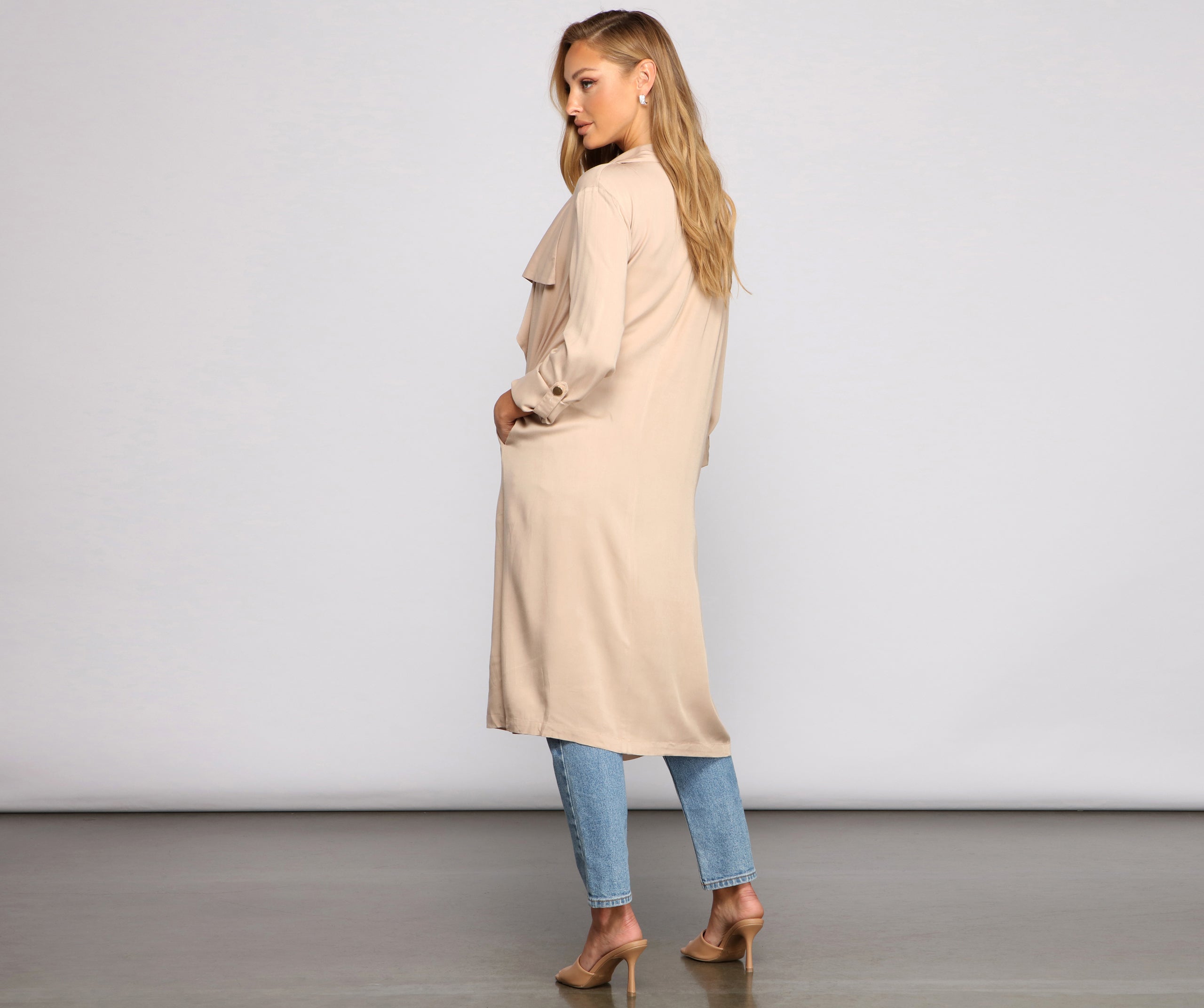 Sophisticated Style Twill Trench Jacket - Image 2