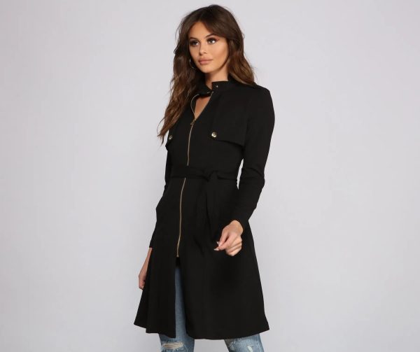 Belted Sophistication Crepe Trench Dress - Image 5