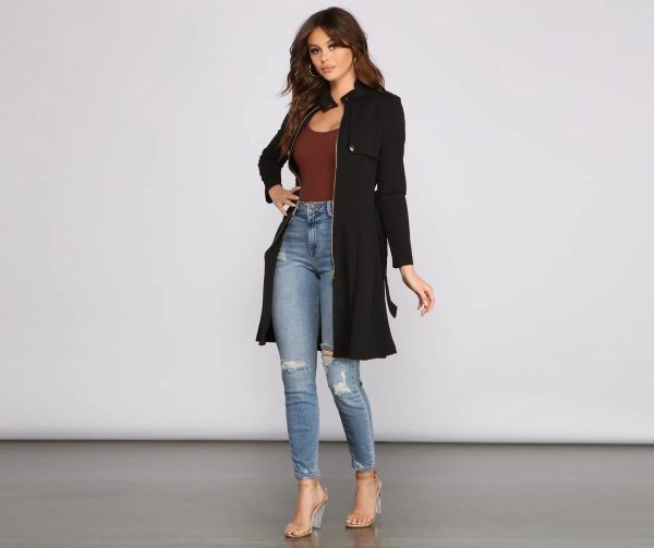 Belted Sophistication Crepe Trench Dress - Image 7