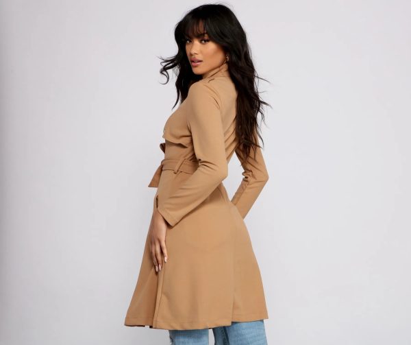 Belted Sophistication Crepe Trench Dress - Image 2