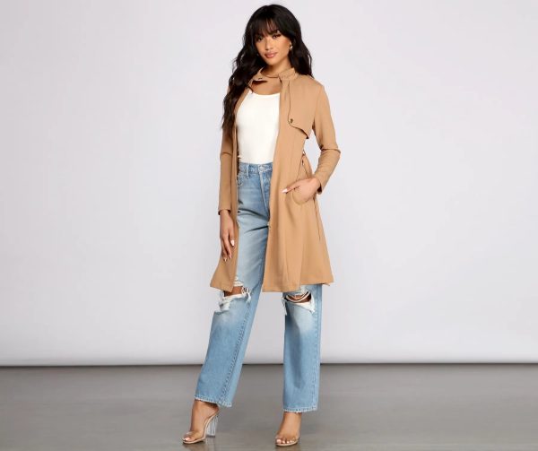 Belted Sophistication Crepe Trench Dress - Image 3