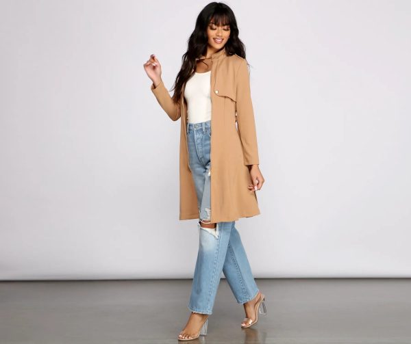Belted Sophistication Crepe Trench Dress - Image 4