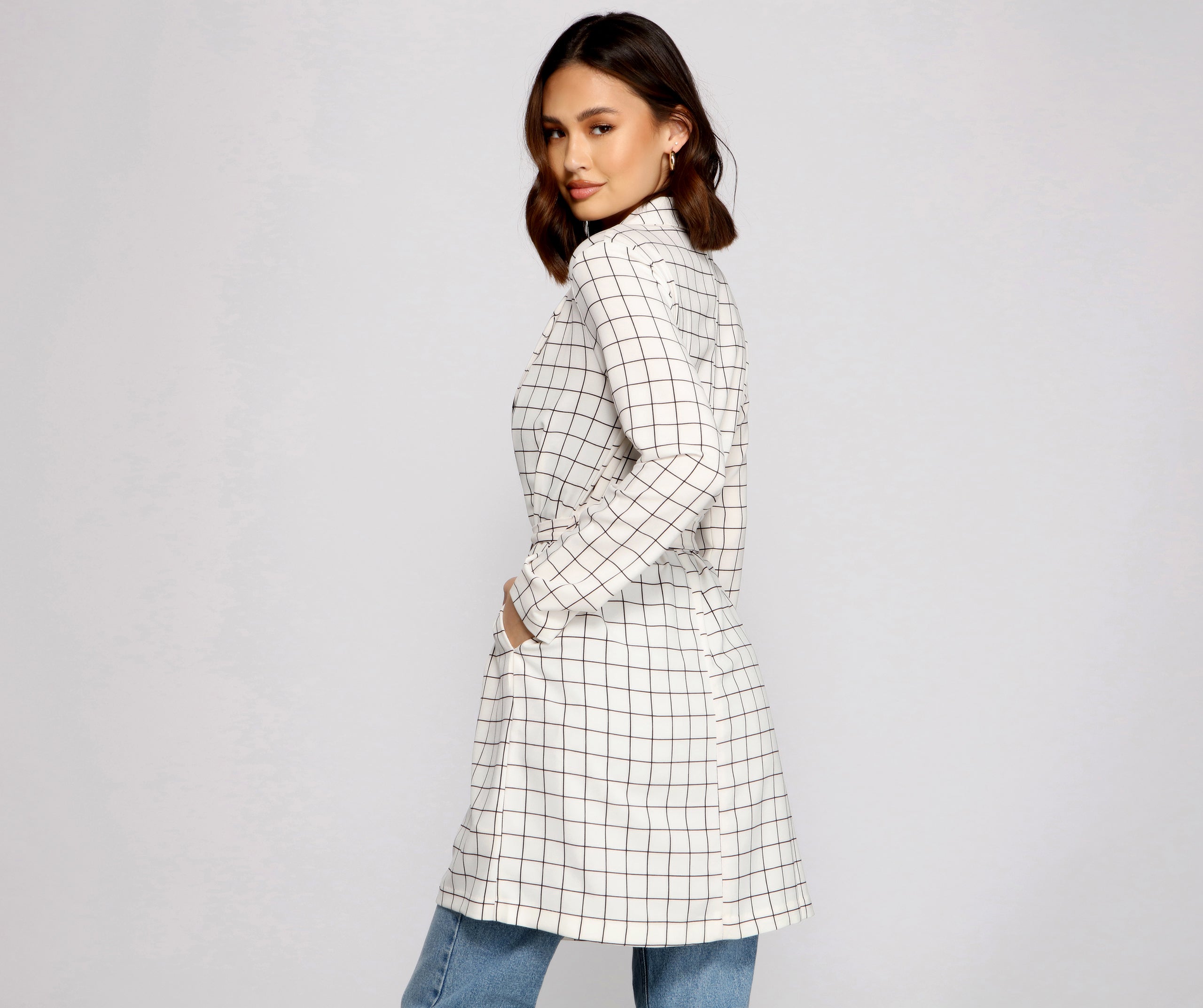 Classic Window Pane Trench Coat - Image 2