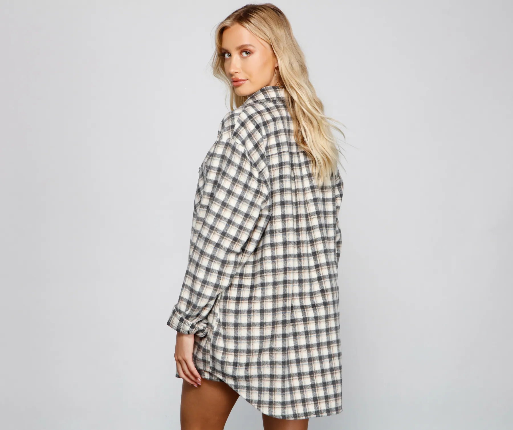 Preppy And Cute Long Plaid Shacket - Image 2
