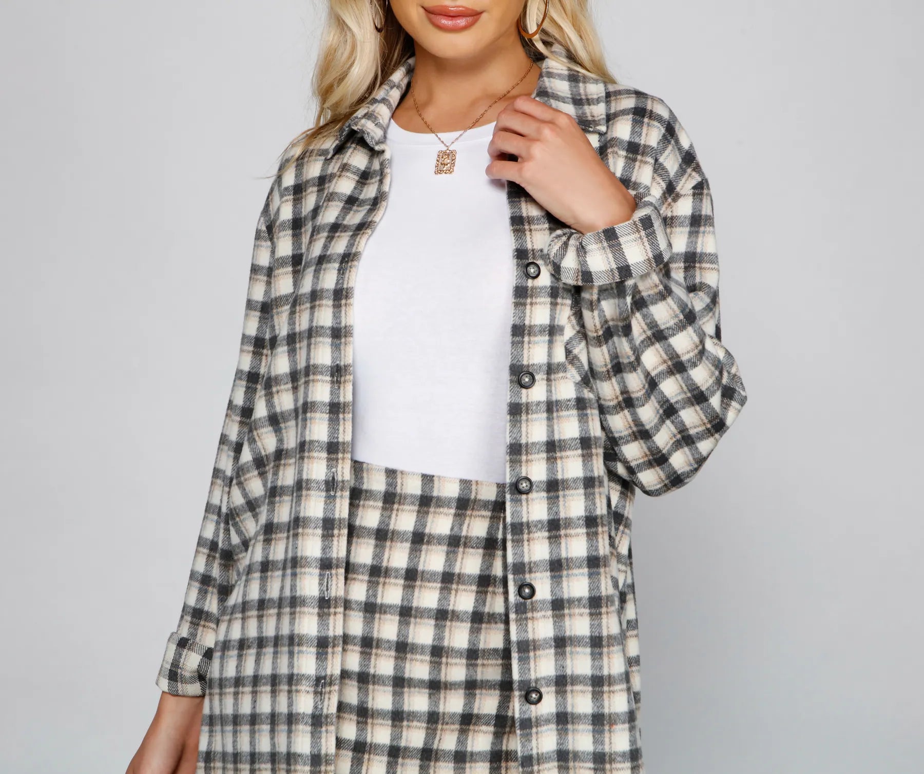 Preppy And Cute Long Plaid Shacket - Image 3