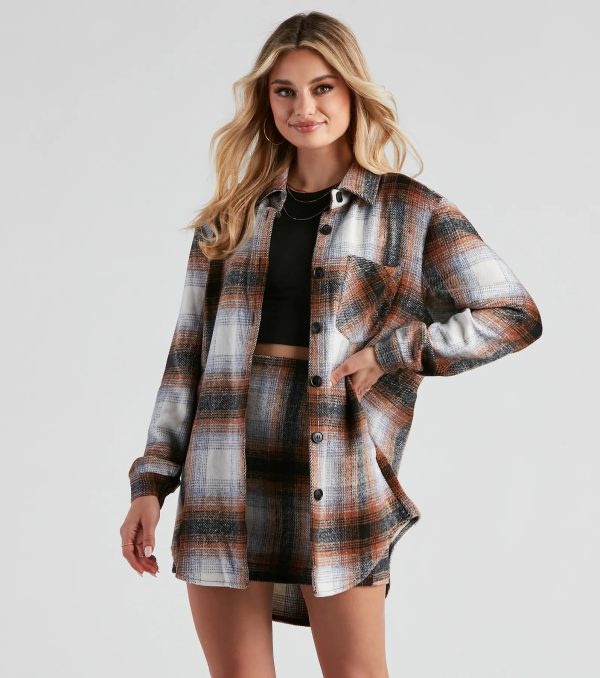 Preppy And Cute Long Plaid Shacket - Image 5