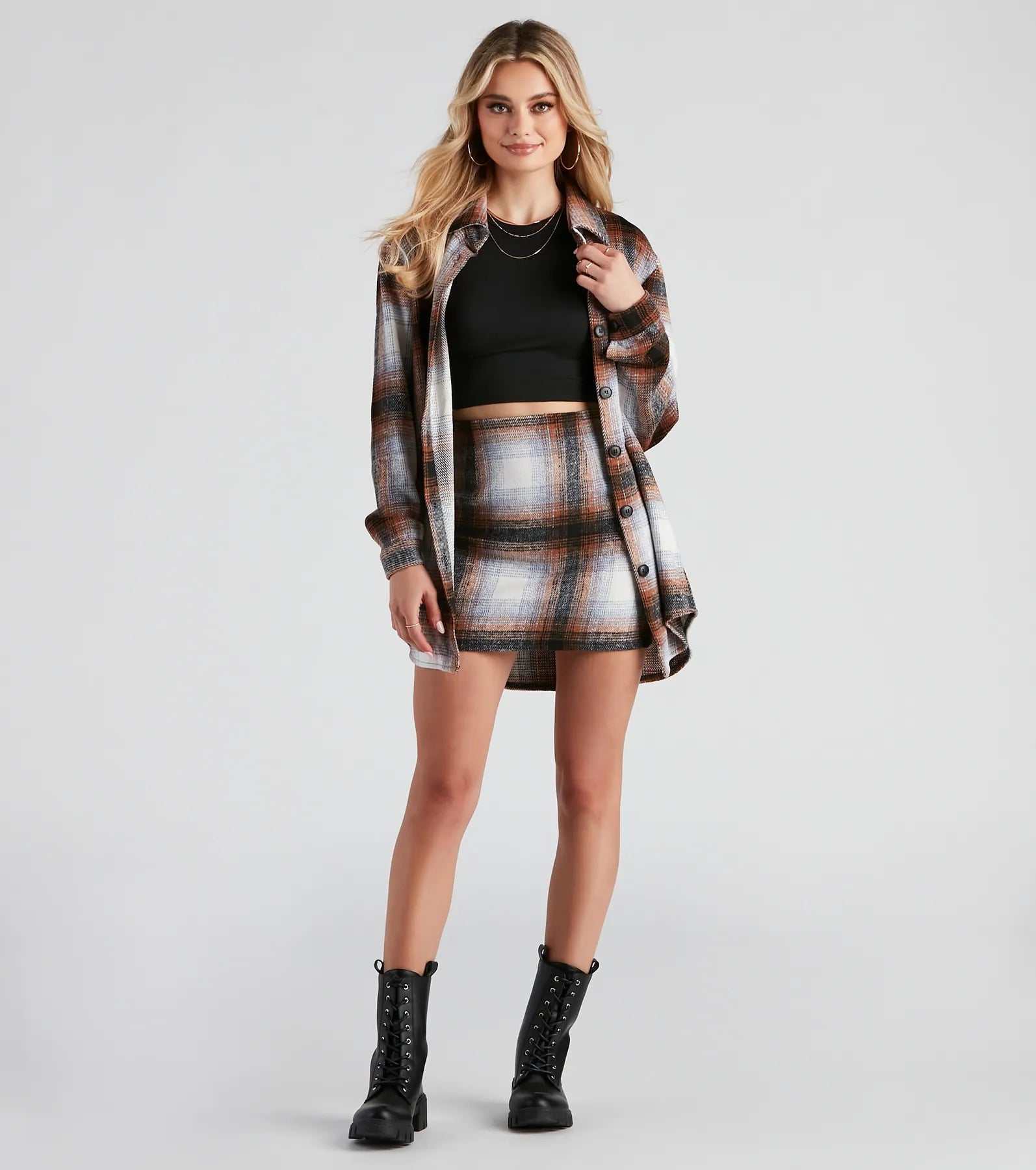 Preppy And Cute Long Plaid Shacket - Image 7