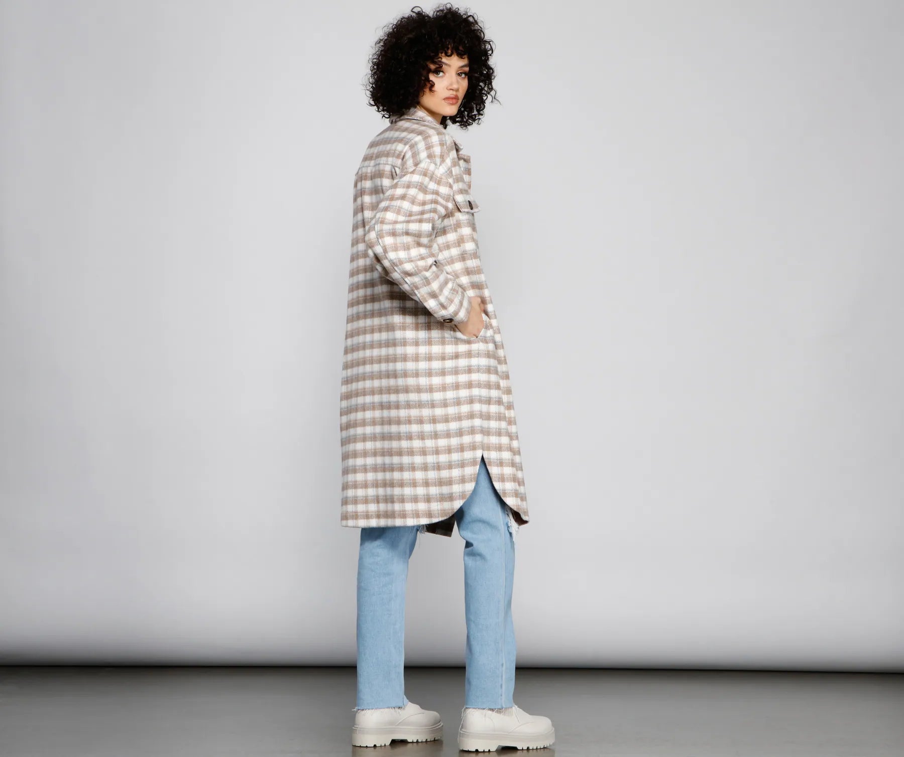 Chic Layers Long Line Plaid Shacket - Image 2