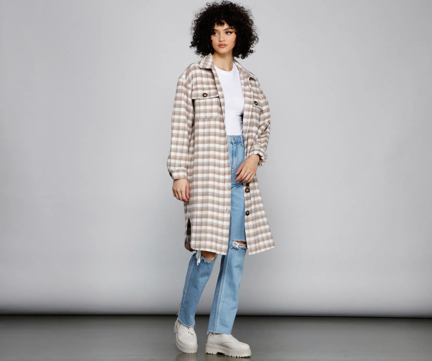 Chic Layers Long Line Plaid Shacket - Image 4
