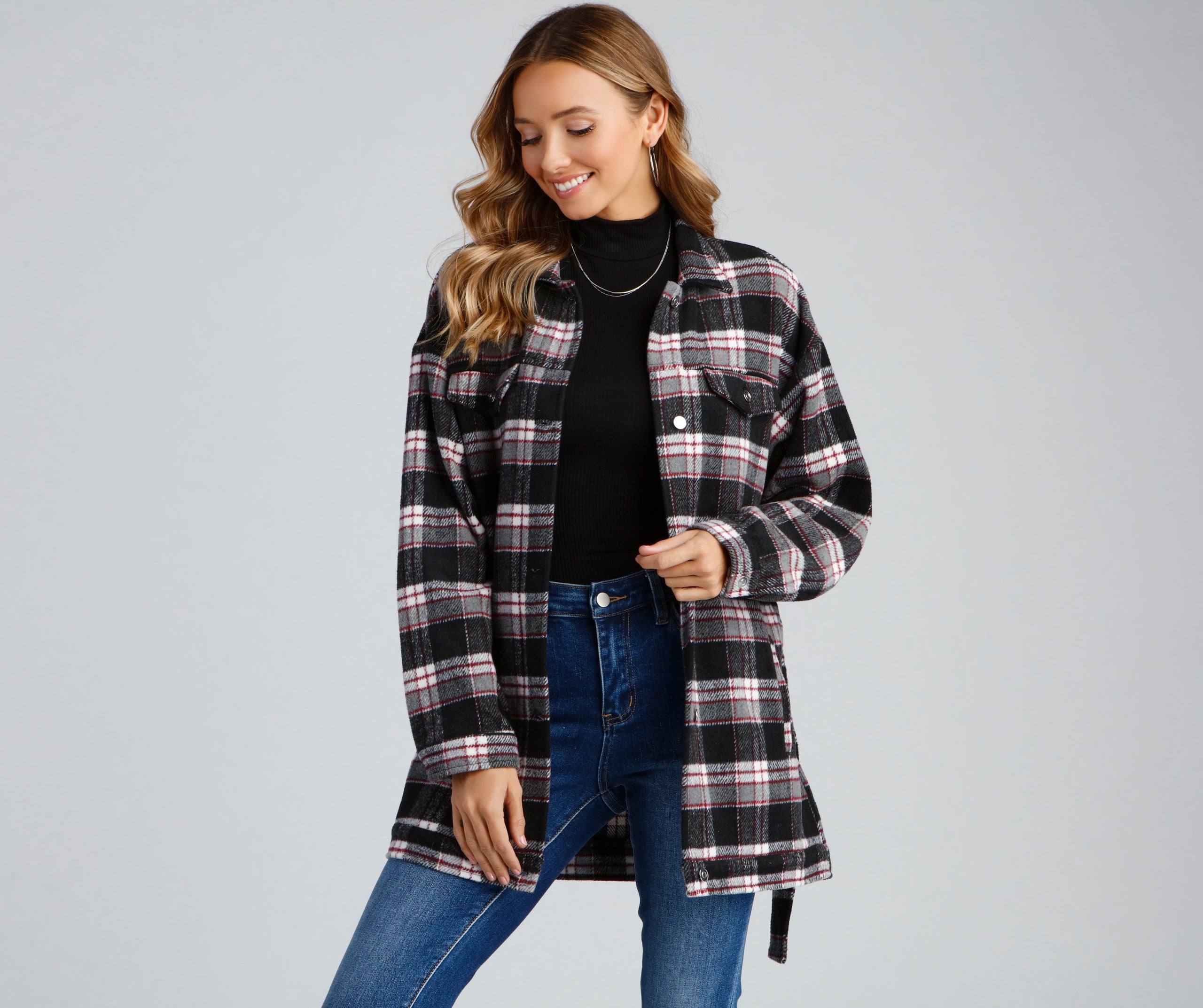 The One Belted Flannel Shacket - Image 15