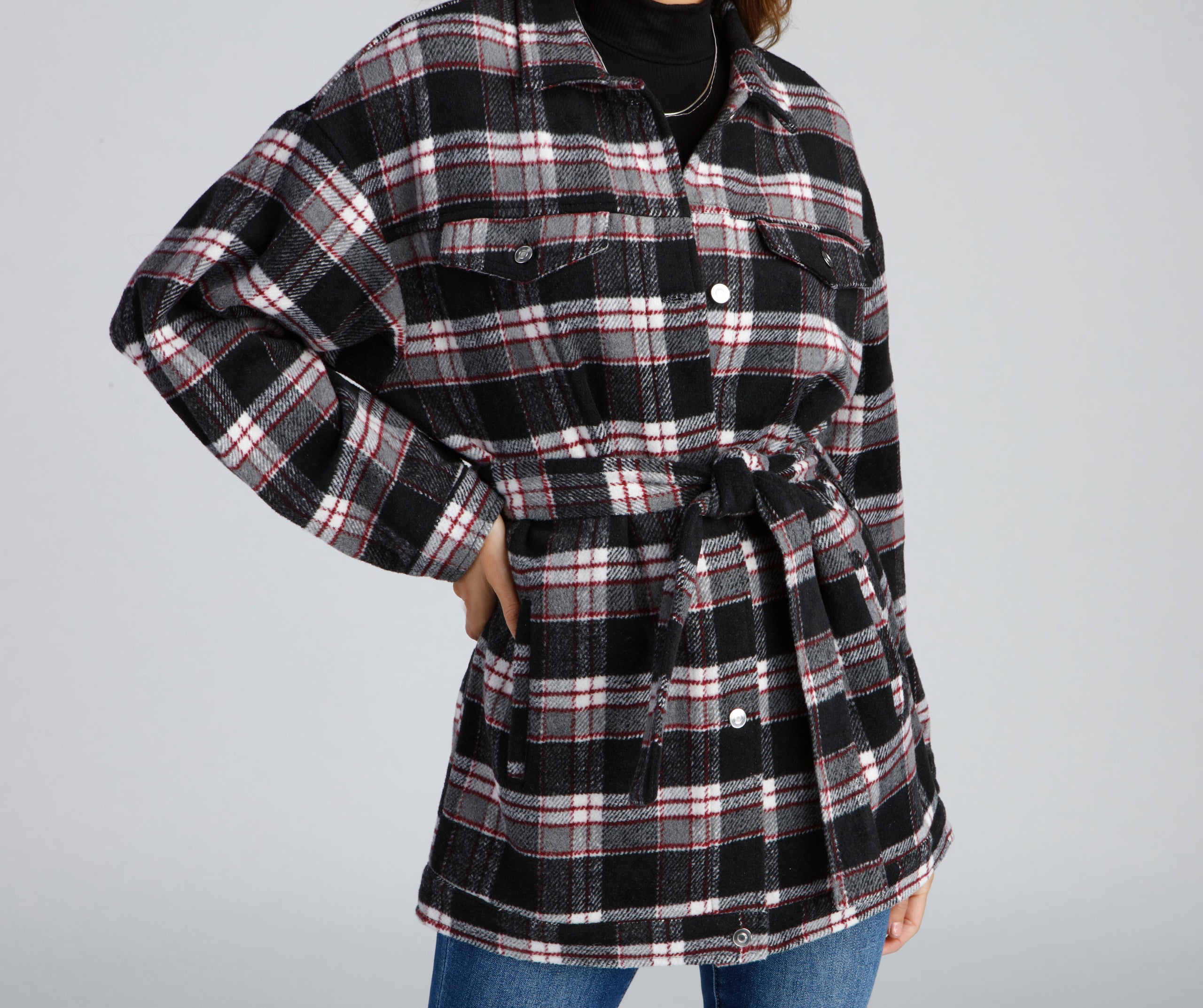 The One Belted Flannel Shacket - Image 17