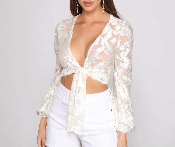 Glamour Babe Floral Burnout Tie Front Top - Image 3