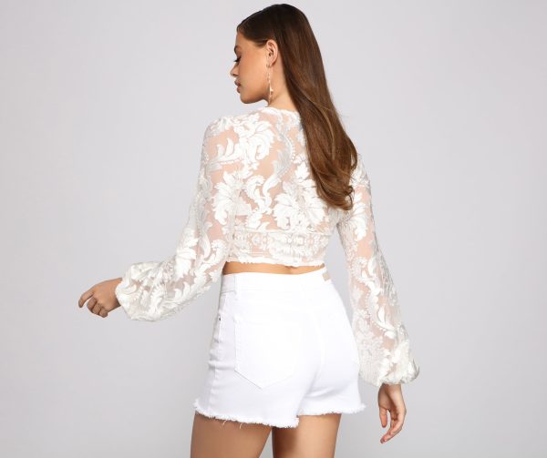 Glamour Babe Floral Burnout Tie Front Top - Image 4