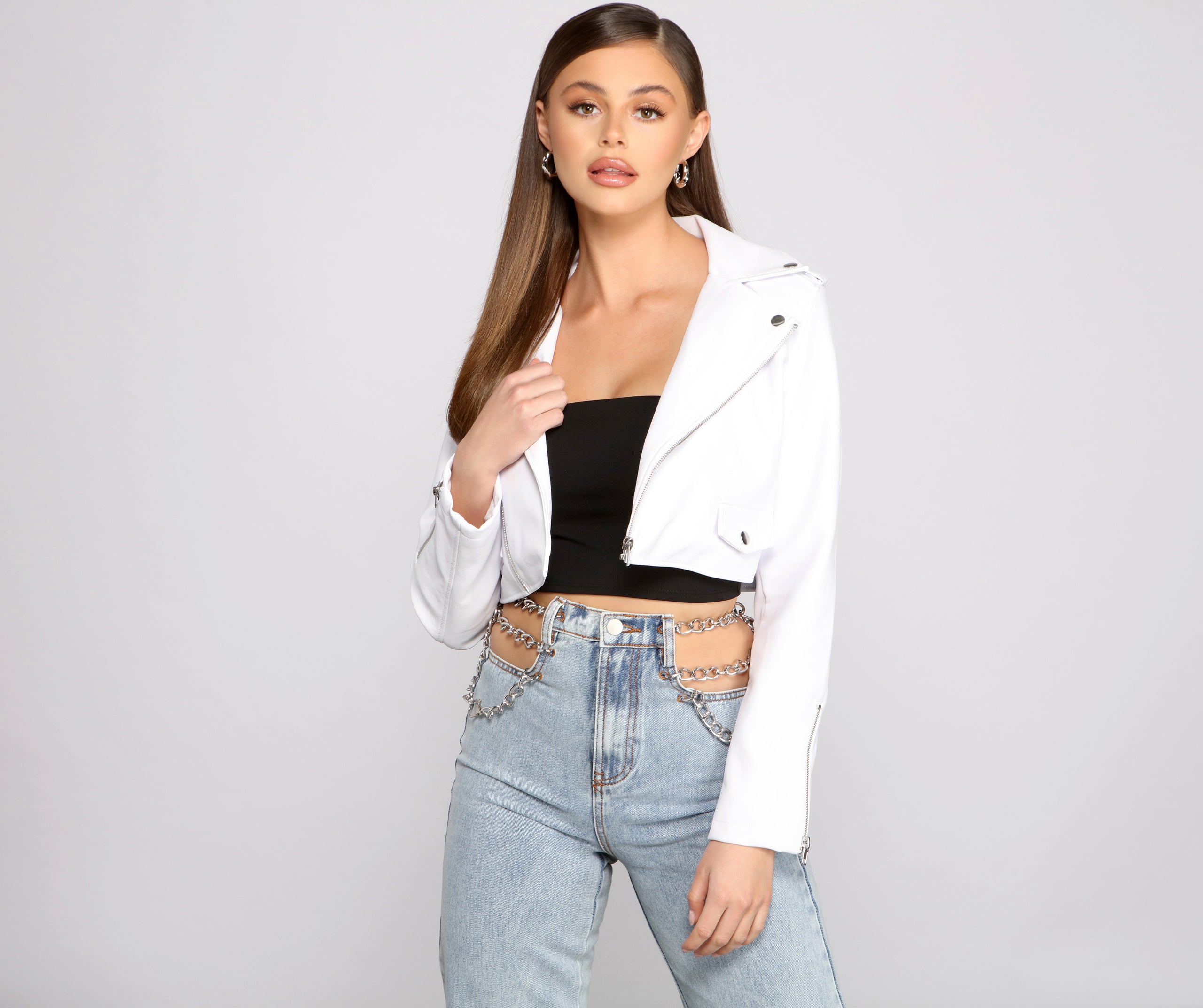 Edgy Chic Faux Leather Moto Jacket - Image 3