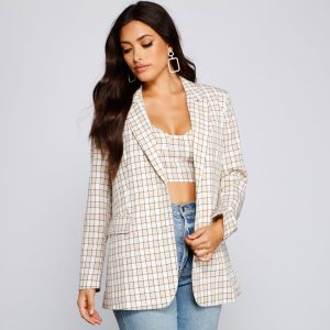 Polished Glam Oversized Plaid Blazer