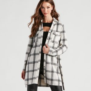 Girl On The Go Flannel Trench Coat