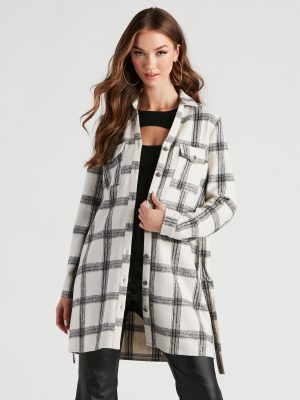 Girl On The Go Flannel Trench Coat