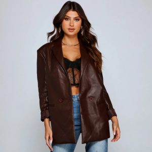 Trendy Oversized Faux Leather Blazer