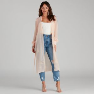 Chic Sheer Chiffon Belted Trench