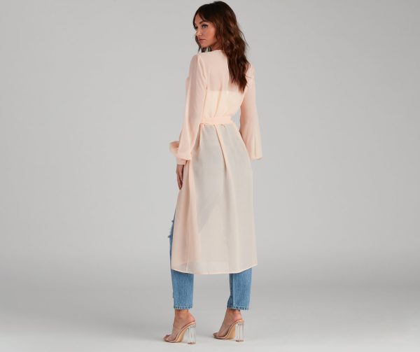 Chic Sheer Chiffon Belted Trench - Image 2