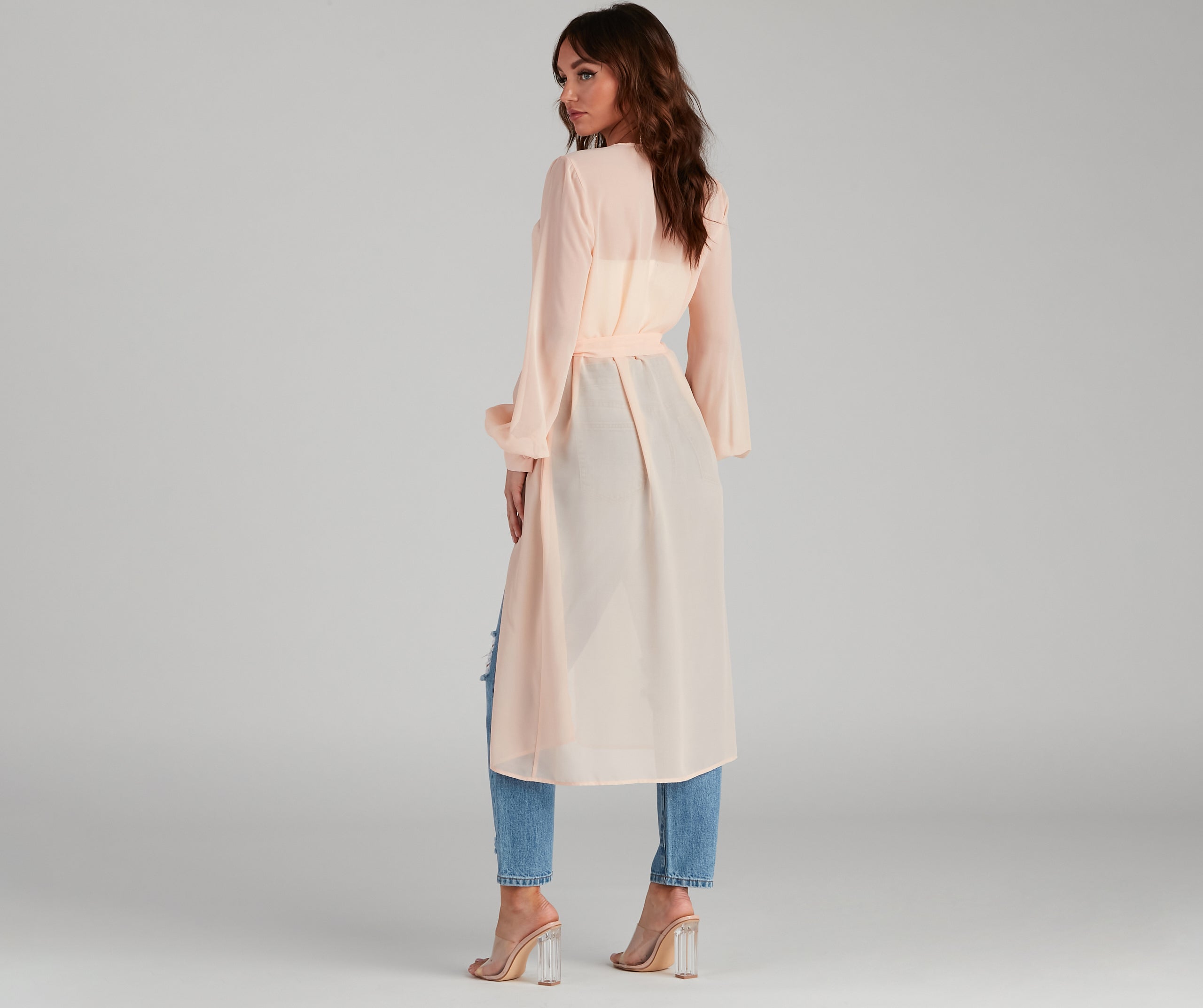 Chic Sheer Chiffon Belted Trench - Image 2