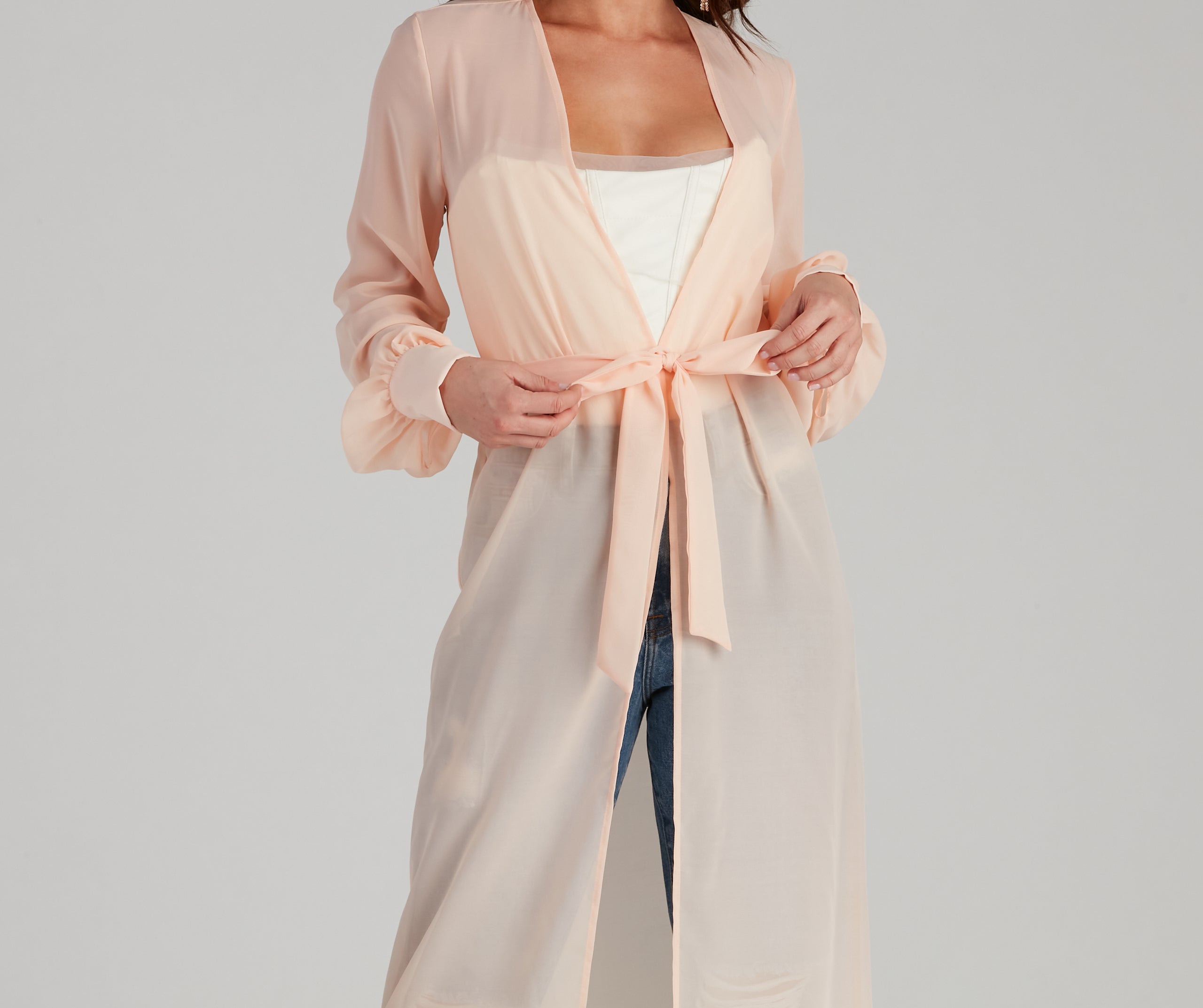 Chic Sheer Chiffon Belted Trench - Image 3