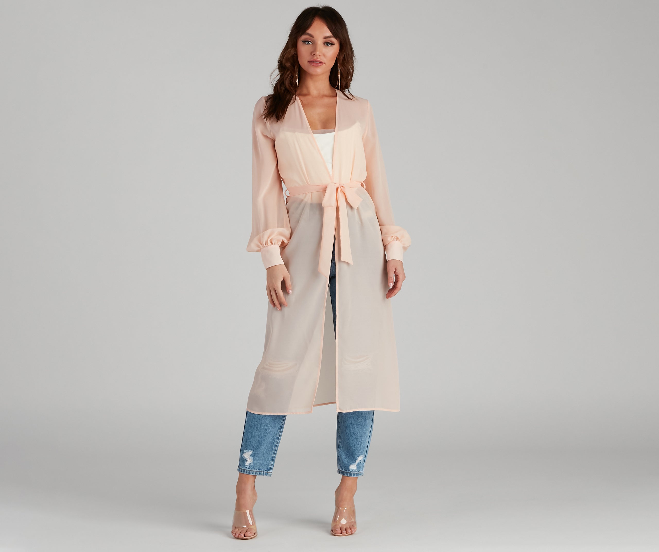 Chic Sheer Chiffon Belted Trench - Image 4