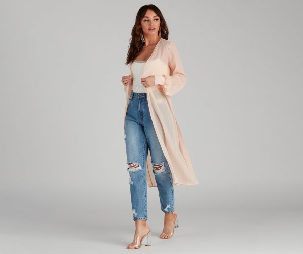 Chic Sheer Chiffon Belted Trench - Image 5