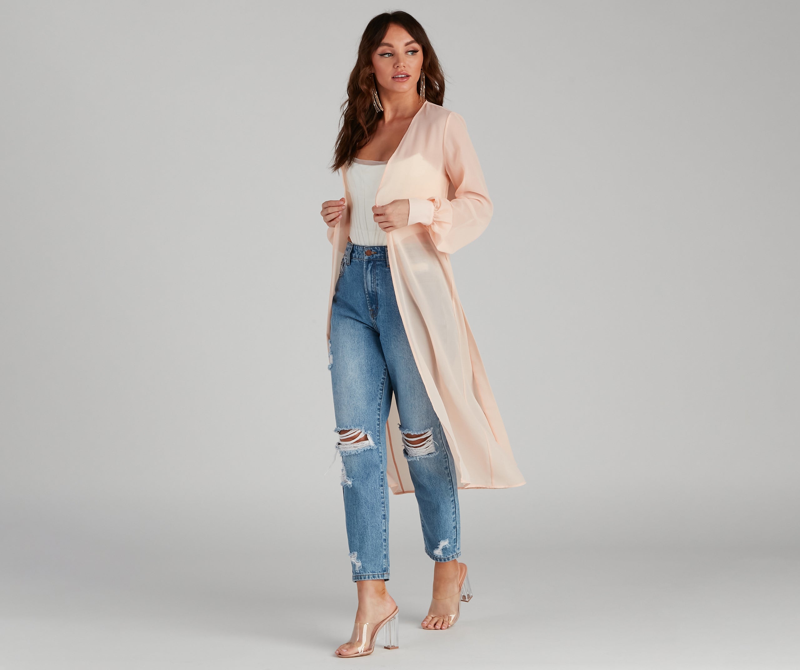 Chic Sheer Chiffon Belted Trench - Image 5