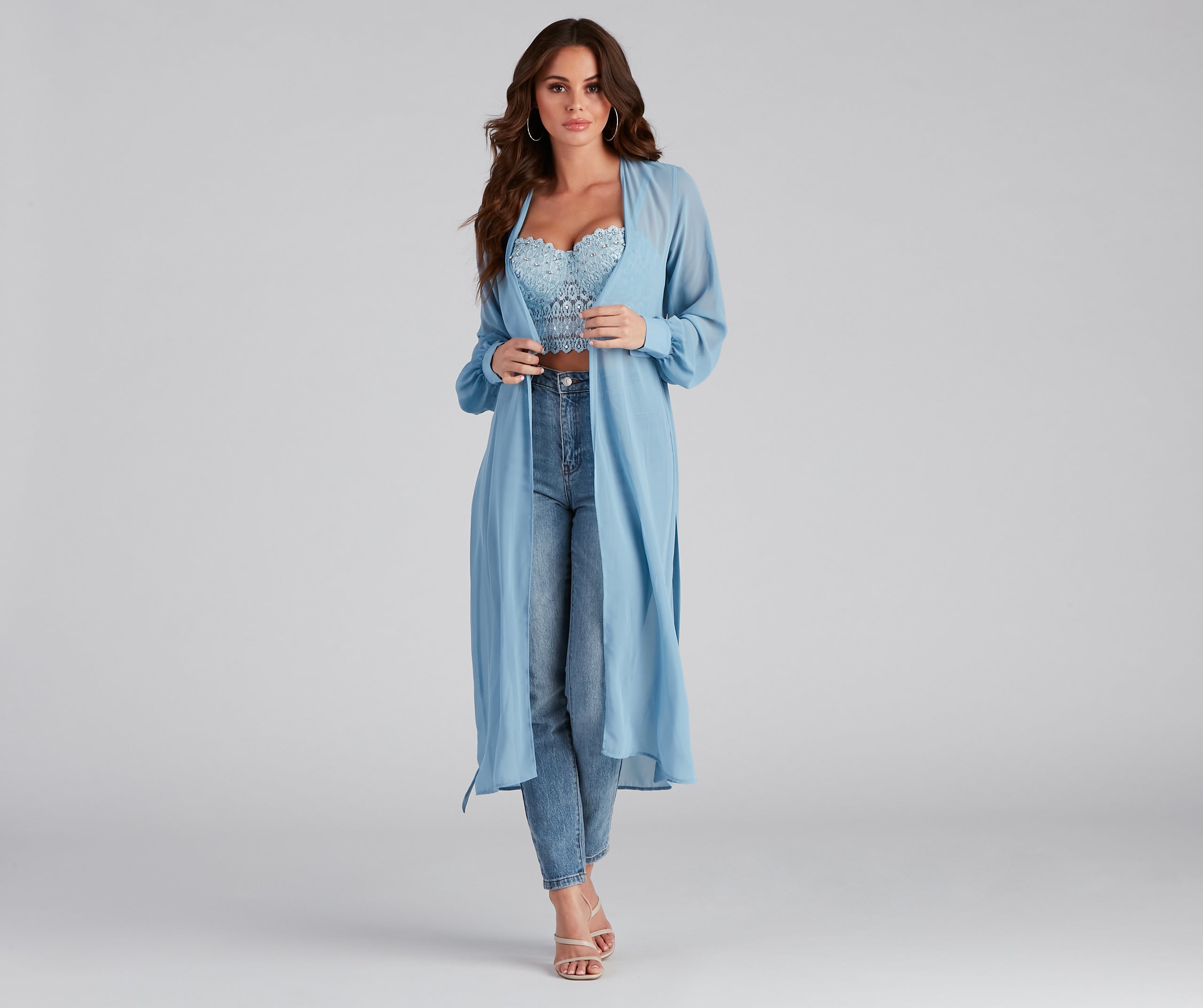 Chic Sheer Chiffon Belted Trench - Image 6