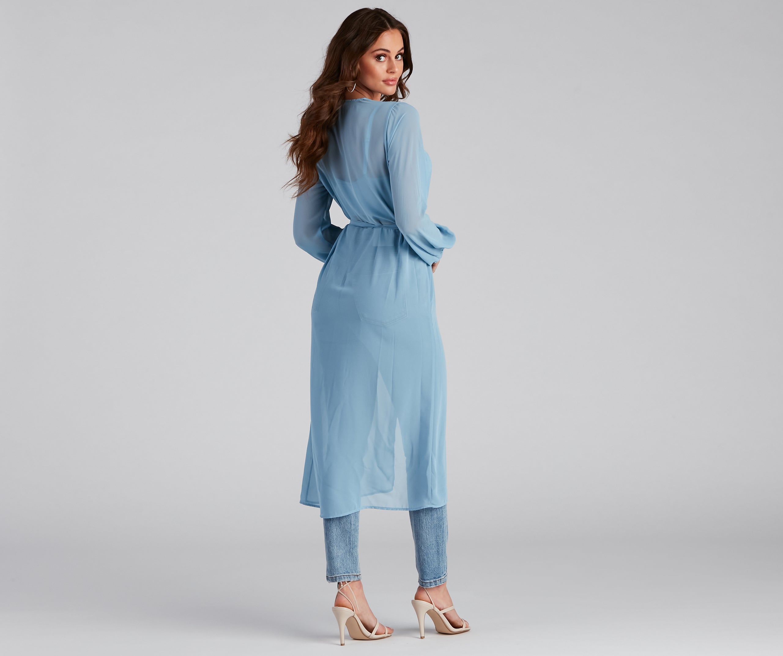 Chic Sheer Chiffon Belted Trench - Image 7