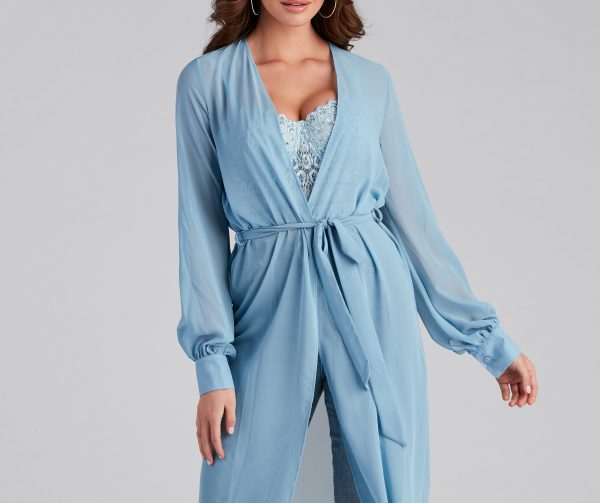 Chic Sheer Chiffon Belted Trench - Image 8