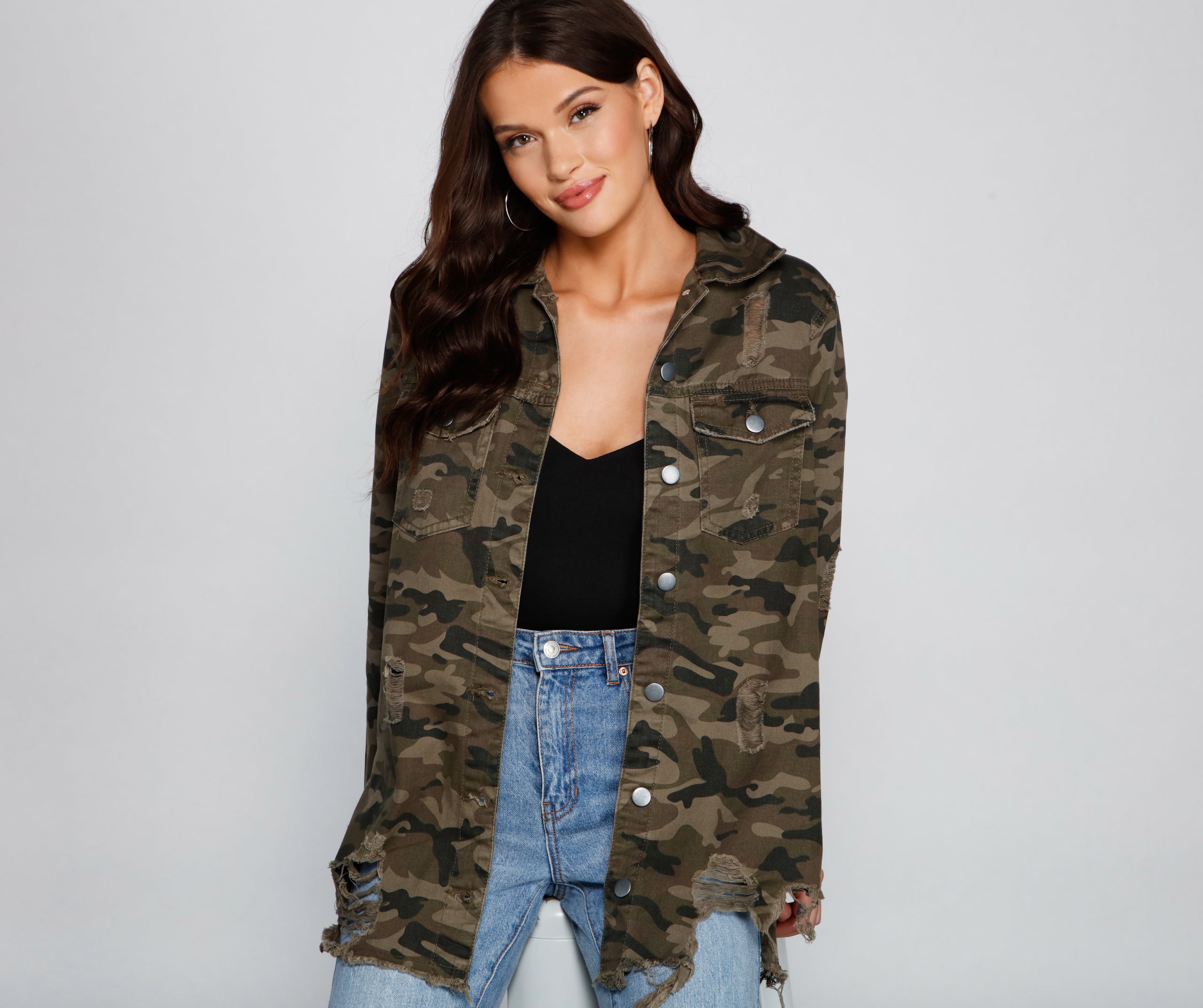Camo Cutie Destructed Shacket - Image 2