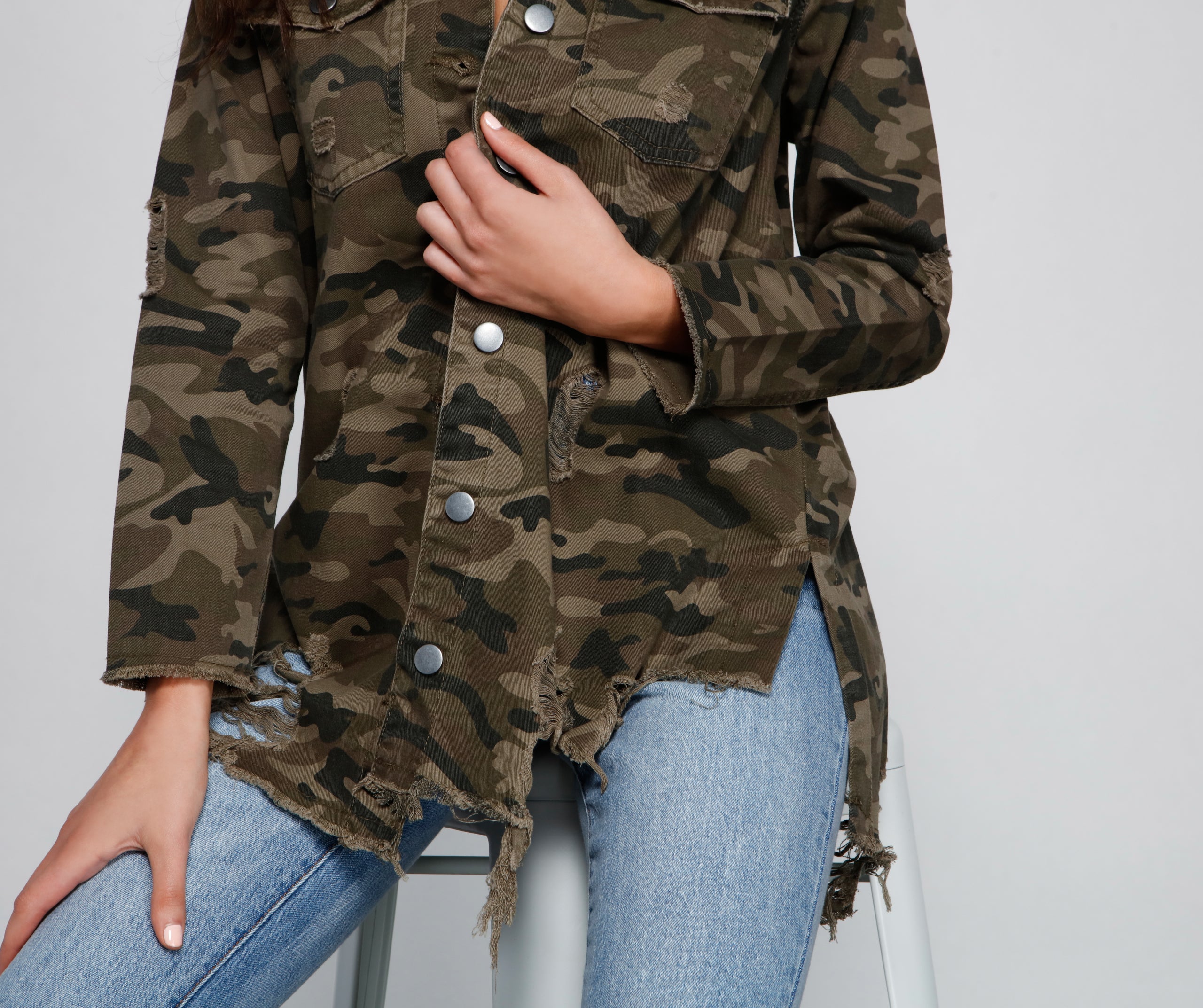 Camo Cutie Destructed Shacket - Image 3