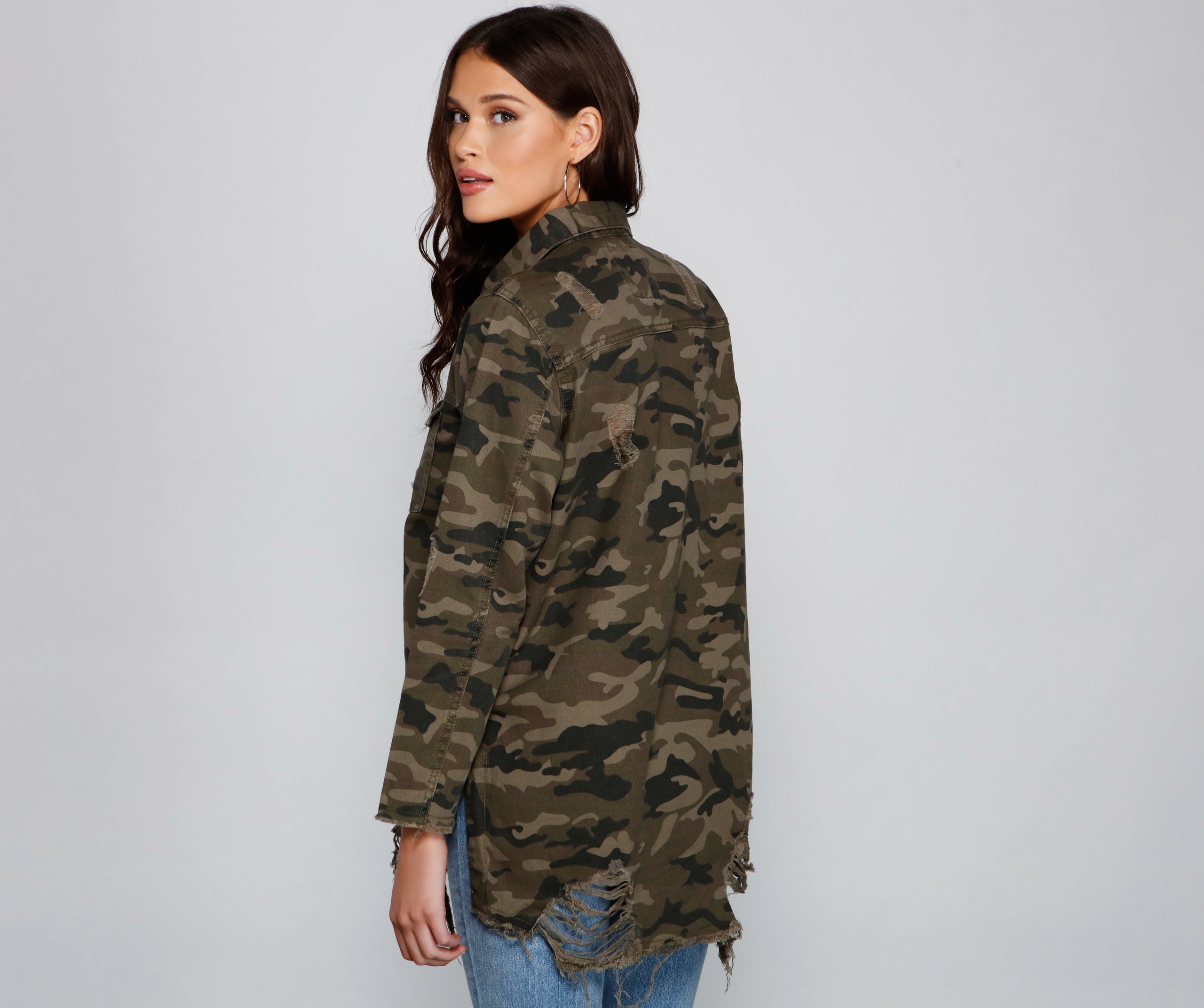 Camo Cutie Destructed Shacket - Image 4