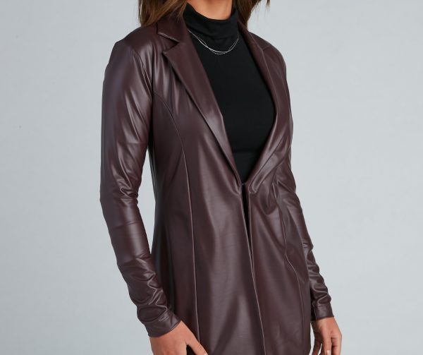 Classic Faux Leather Blazer - Image 2