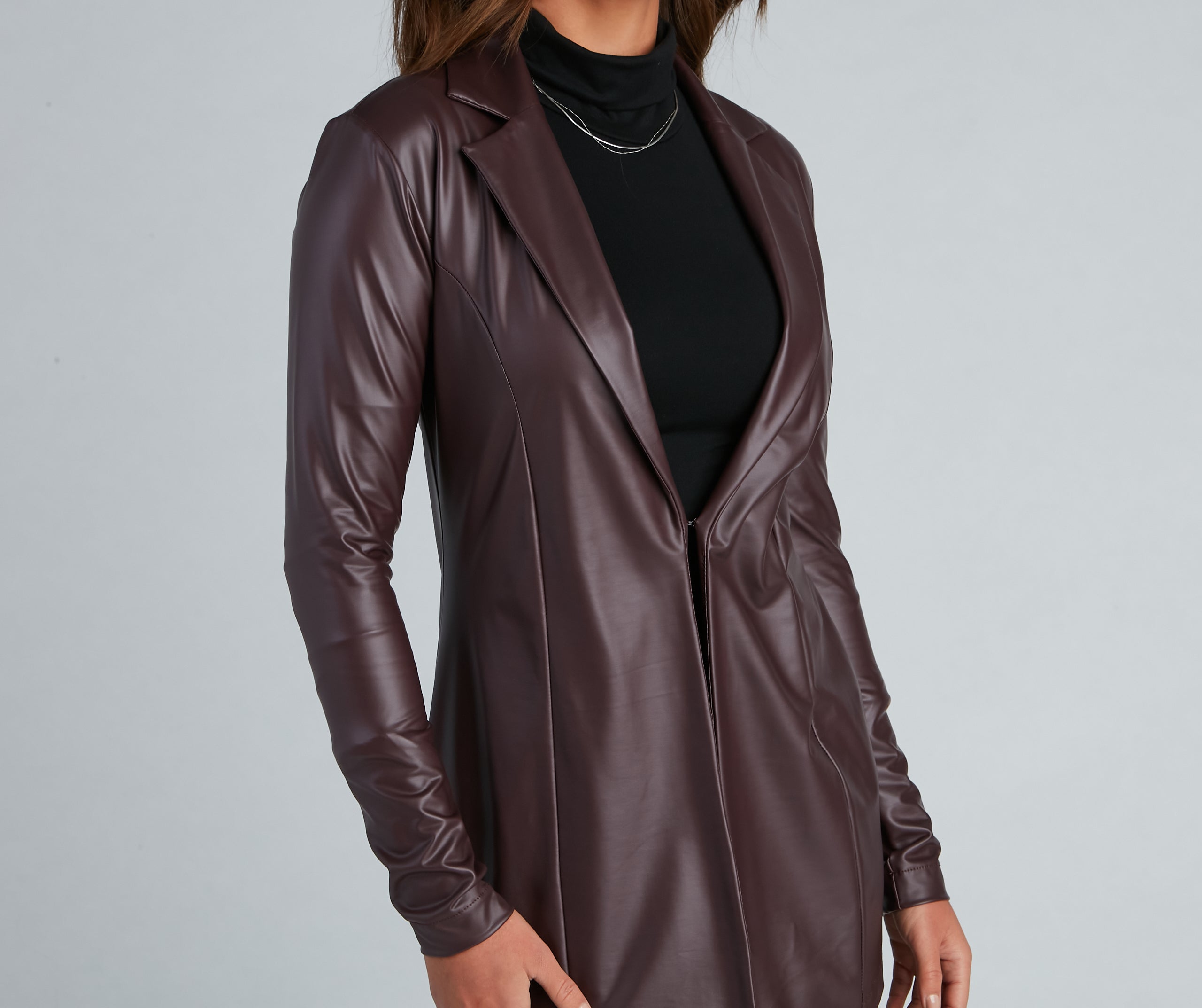 Classic Faux Leather Blazer - Image 2