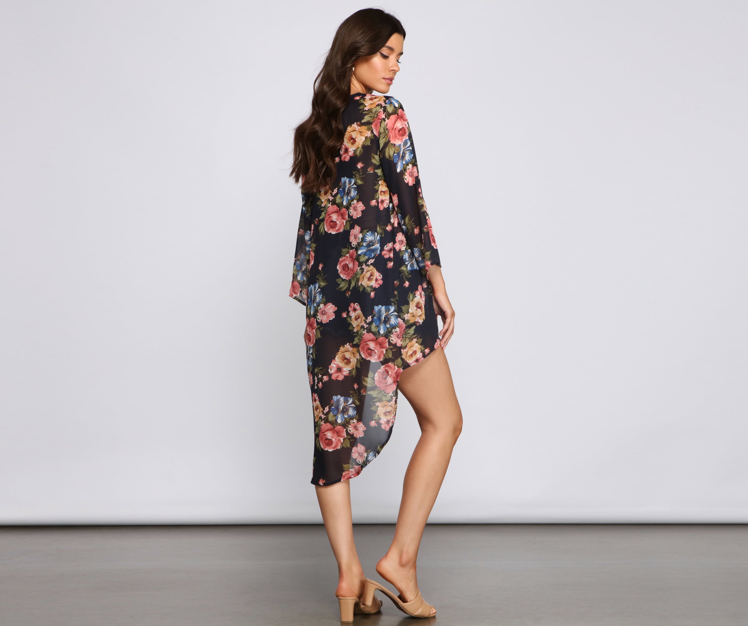 Effortless Style Floral Chiffon Kimono - Image 2