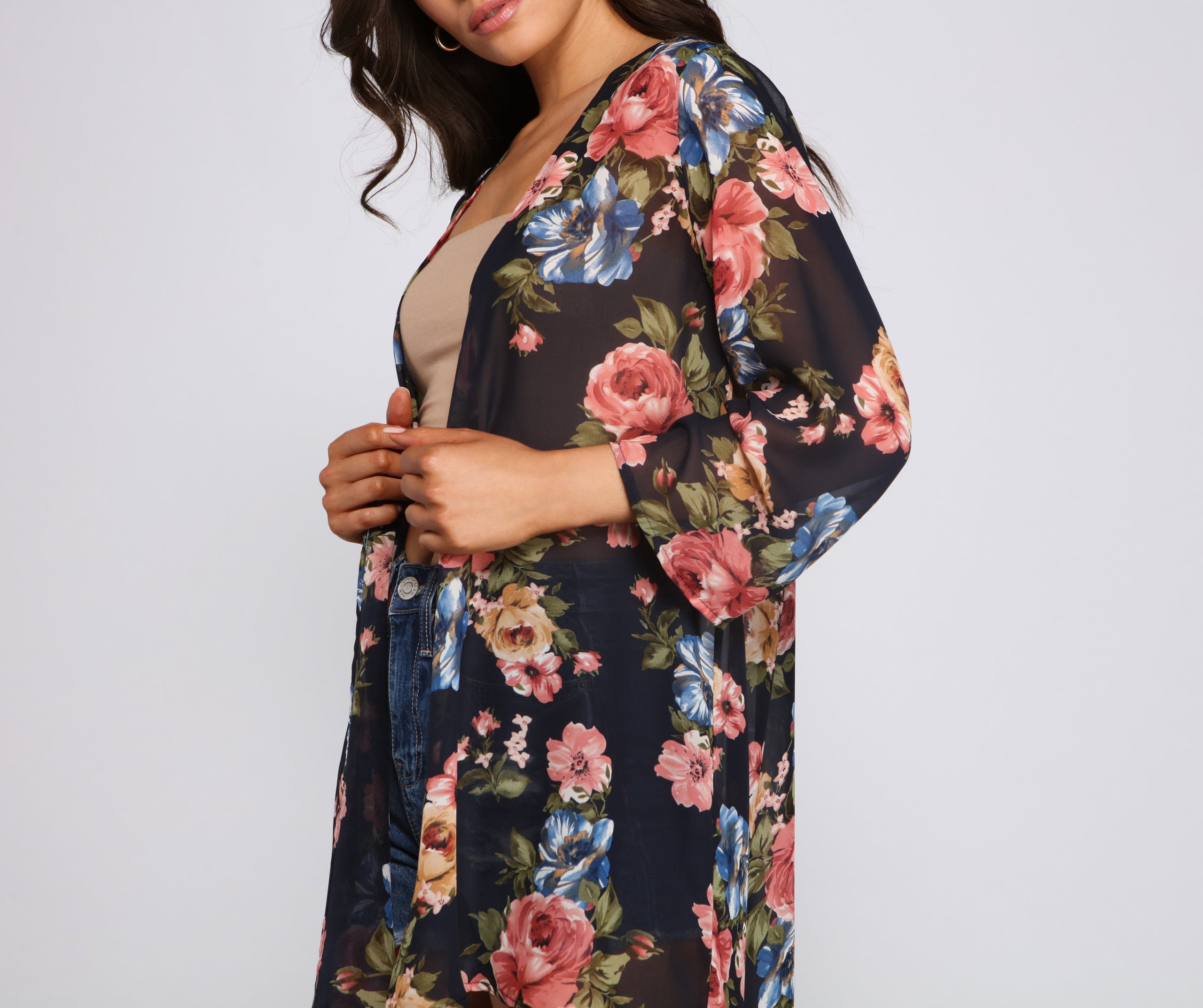 Effortless Style Floral Chiffon Kimono - Image 4