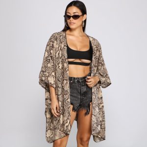 Sheer Snake Print Kimono