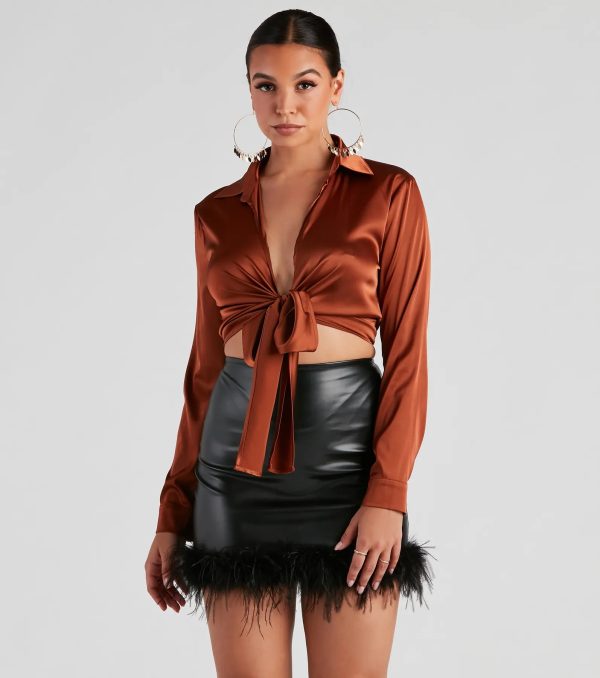 So Sleek Satin Tie-Front Blouse - Image 36